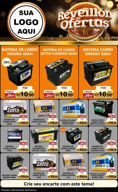 Modelo de Encarte para Encarte Grande com o tema Réveillon de Ofertas para Baterias Elétricas