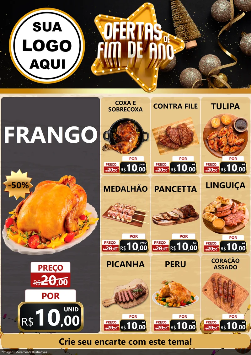 Modelo de Encarte para Encarte A4 Vertical com o tema Ofertas de Fim de Ano para Assados
