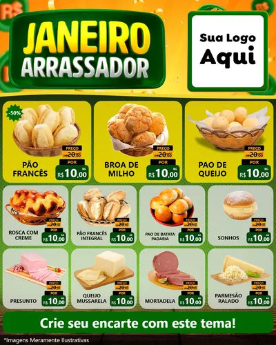 Modelo de Rede Social para Feed Instagram com o tema Janeiro Arrasador para Padaria