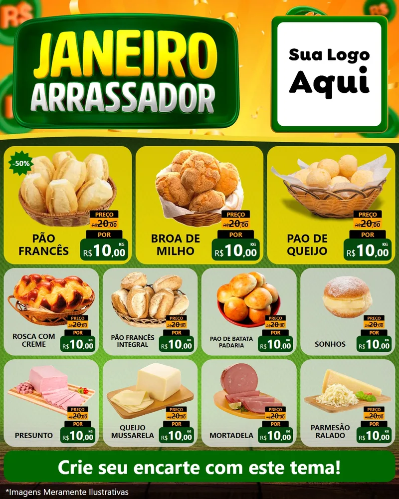 Modelo de Rede Social para Feed Instagram com o tema Janeiro Arrasador para Padaria