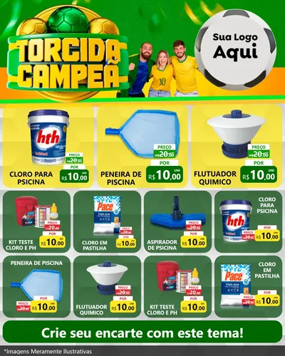 Modelo de Rede Social para Feed Instagram com o tema Torcida Campeã - Copa para Produtos para Piscina