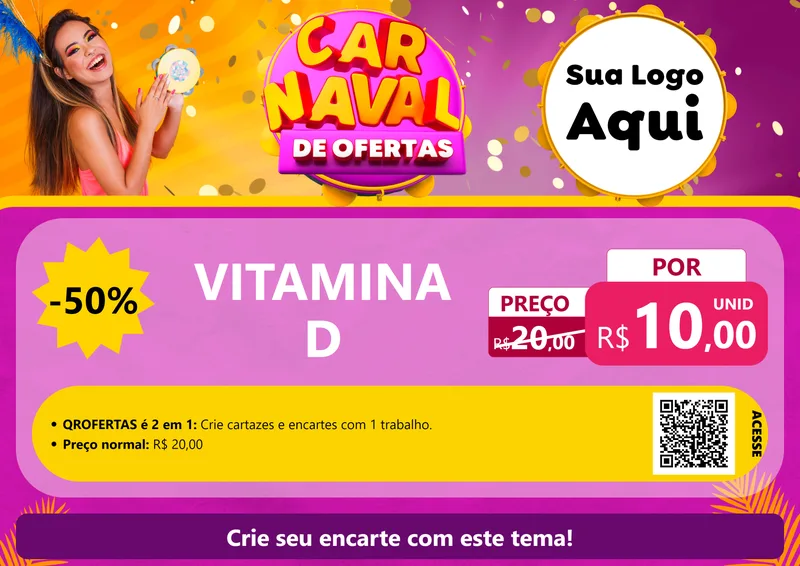 Modelo de Cartaz para Cartaz A4 Horizontal com o tema Carnaval de Ofertas para Farmácia