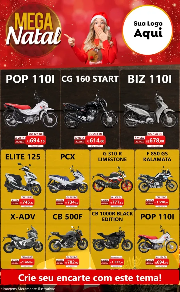 Modelo de Encarte para Encarte Grande com o tema Mega Natal para Concessionaria de Motos