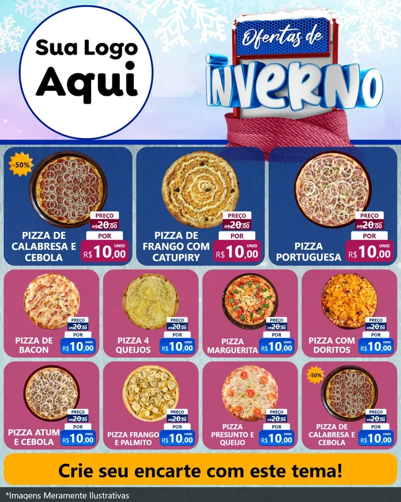 Modelo de Rede Social para Feed Instagram com o tema Ofertas de Inverno para Pizzaria