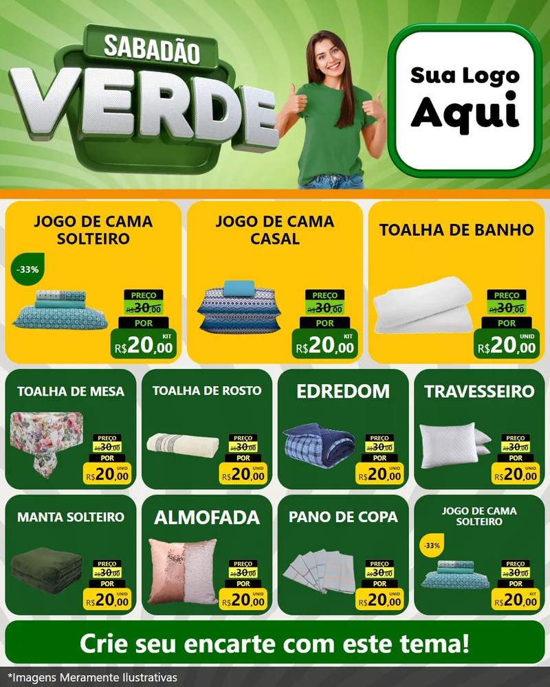 Modelo de Rede Social para Feed Instagram com o tema Sabadão Verde para Cama, Mesa e Banho
