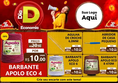 Modelo de Encarte para Encarte A4 Horizontal com o tema Dia D Economia para Armarinho e Aviamentos