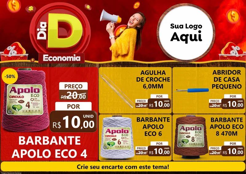 Modelo de Encarte para Encarte A4 Horizontal com o tema Dia D Economia para Armarinho e Aviamentos