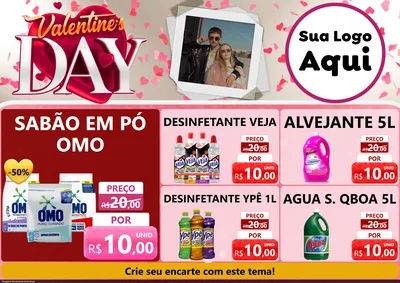 Modelo de Encarte para Encarte A4 Horizontal com o tema Valentine's Day para Produtos de Limpeza