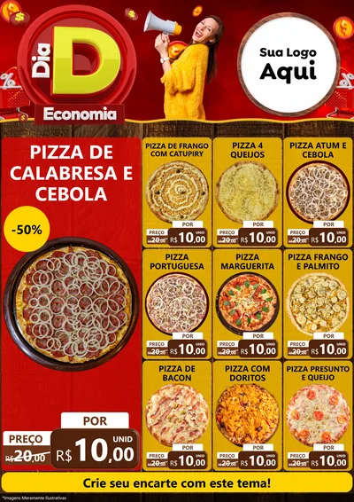 Modelo de Encarte para Encarte A4 Vertical com o tema Dia D Economia para Pizzaria
