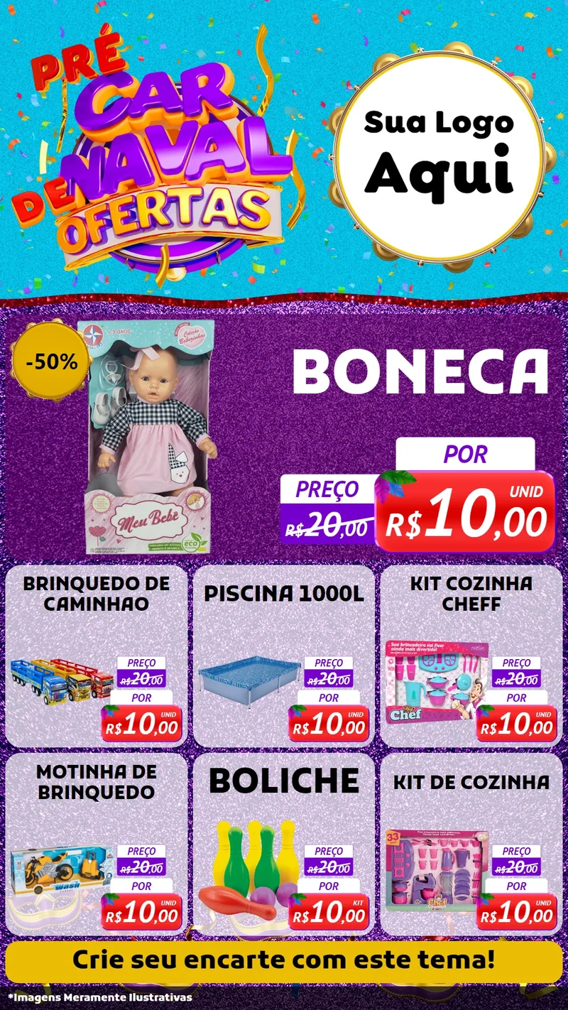 Modelo de Rede Social para Stories com o tema Pré Carnaval de Ofertas para Brinquedos
