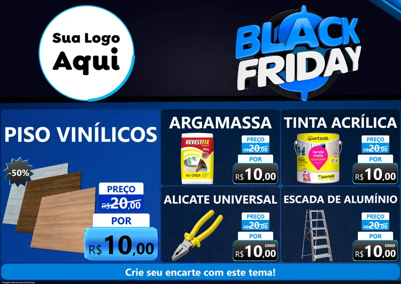 Modelo de Encarte para Encarte A4 Horizontal com o tema Black Friday para Material para Construção