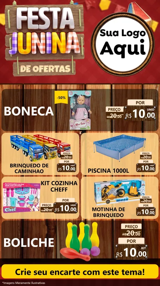 Modelo de TV para TV Vertical com o tema Festa Junina de Ofertas para Brinquedos