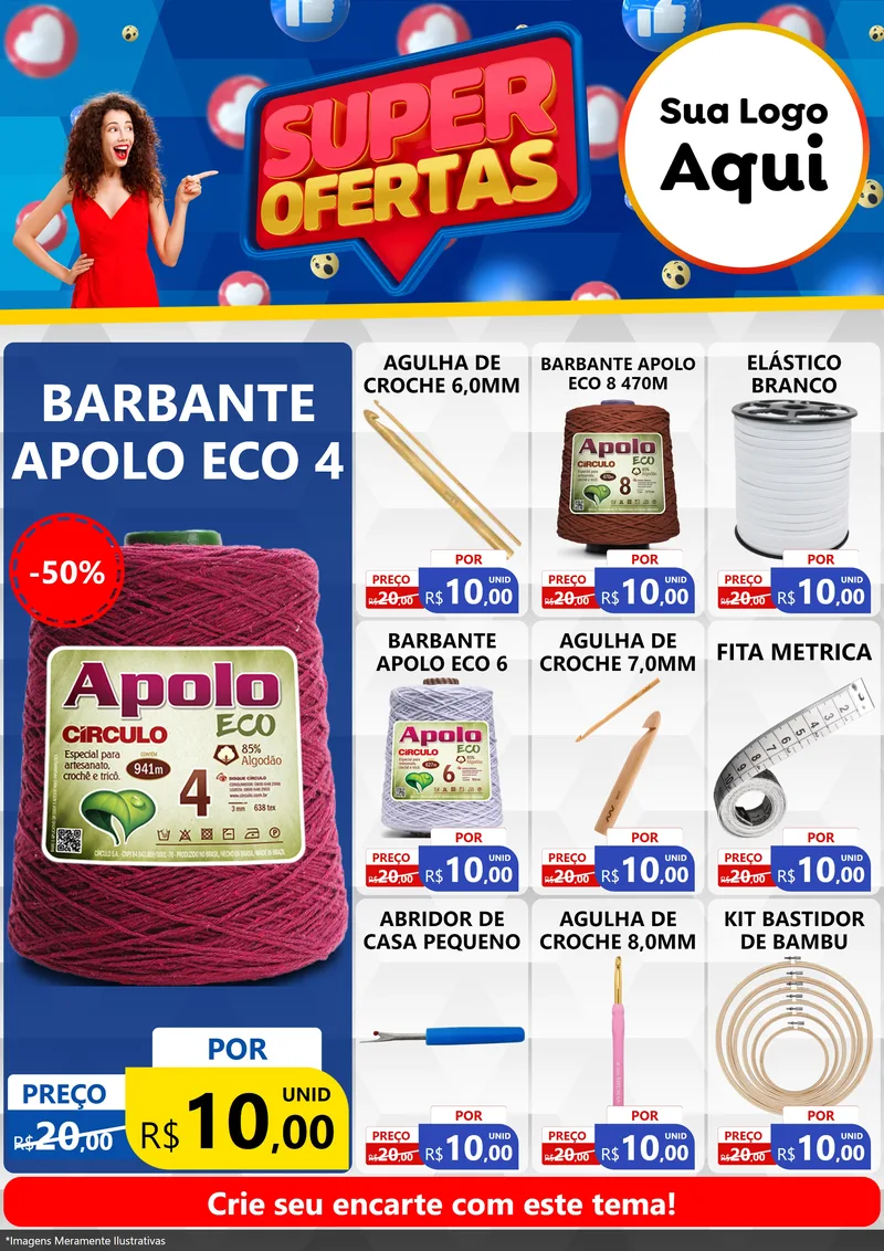 Modelo de Encarte para Encarte A4 Vertical com o tema Super Ofertas para Armarinho e Aviamentos