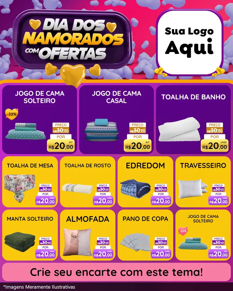 Modelo de Rede Social para Feed Instagram com o tema Dia Dos Namorados Com Ofertas para Cama, Mesa e Banho