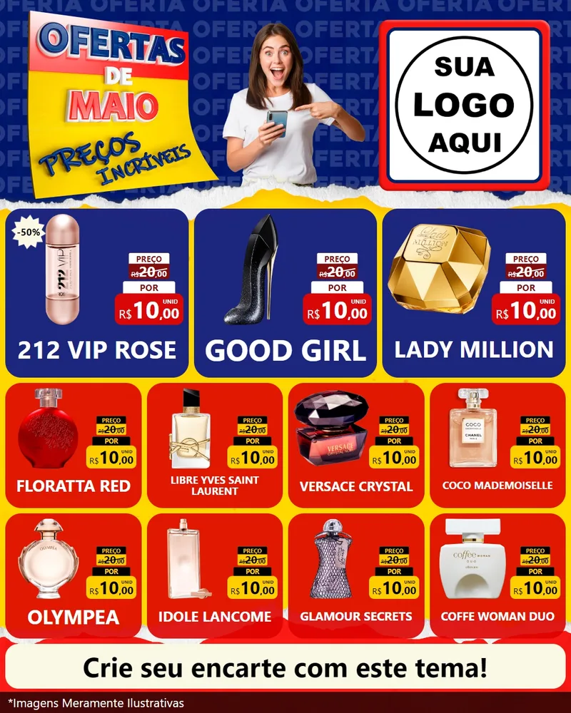 Modelo de Rede Social para Feed Instagram com o tema Ofertas de Maio - Preços Incríveis para Perfumes