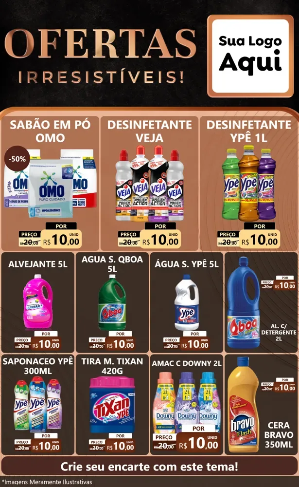 Modelo de Encarte para Encarte Grande com o tema Ofertas Irresistíveis! para Produtos de Limpeza