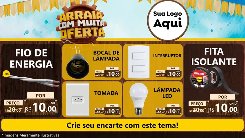 Modelo de TV para TV Horizontal com o tema Ofertas de São João - Junina para Materiais Elétricos