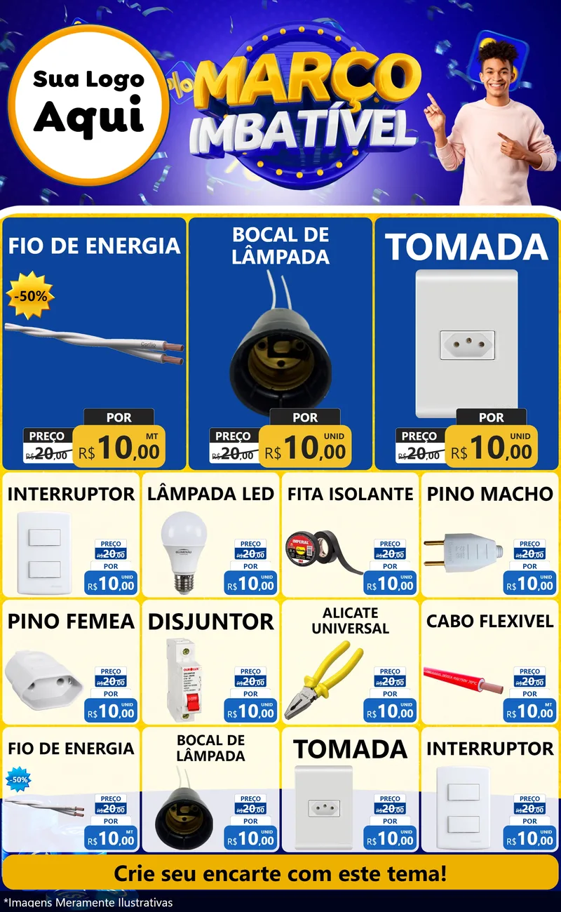 Modelo de Encarte para Encarte Grande com o tema Março Imbatível para Materiais Elétricos