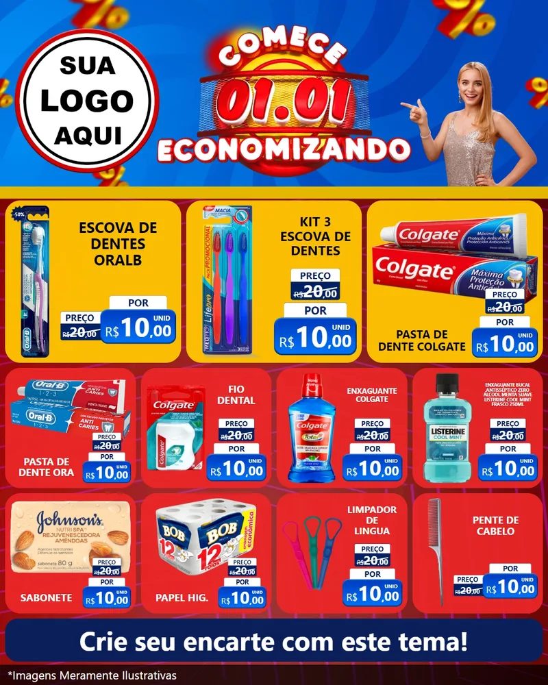 Modelo de Rede Social para Feed Instagram com o tema Comece 1º de Janeiro Economizando para Higiene Pessoal