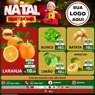Modelo de Rede Social para Feed Facebook com o tema Natal da Economia para Hortifrúti