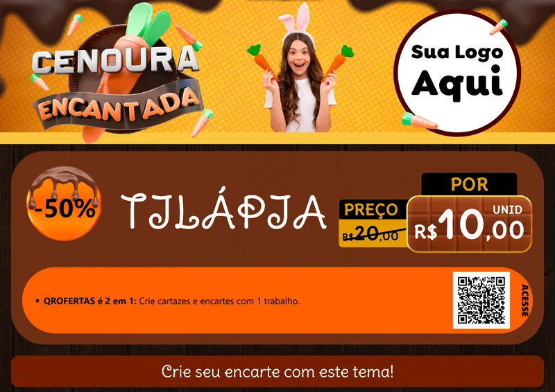 Modelo de Cartaz para Cartaz A4 Horizontal com o tema Cenoura Encantada - Páscoa para Peixaria