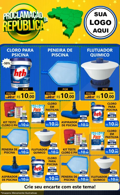Modelo de Encarte para Encarte Grande com o tema Proclamação da República para Produtos para Piscina