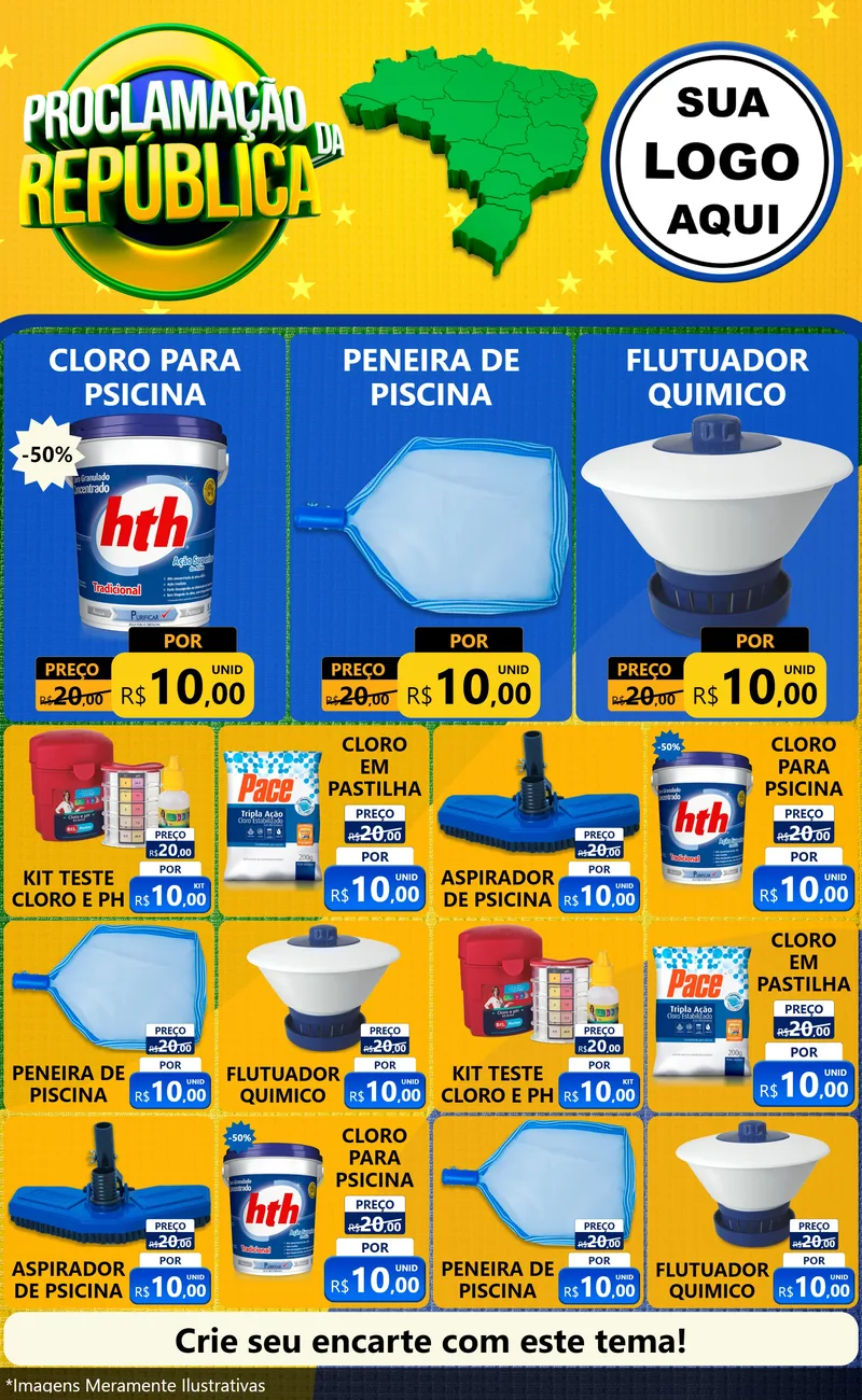 Modelo de Encarte para Encarte Grande com o tema Proclamação da República para Produtos para Piscina