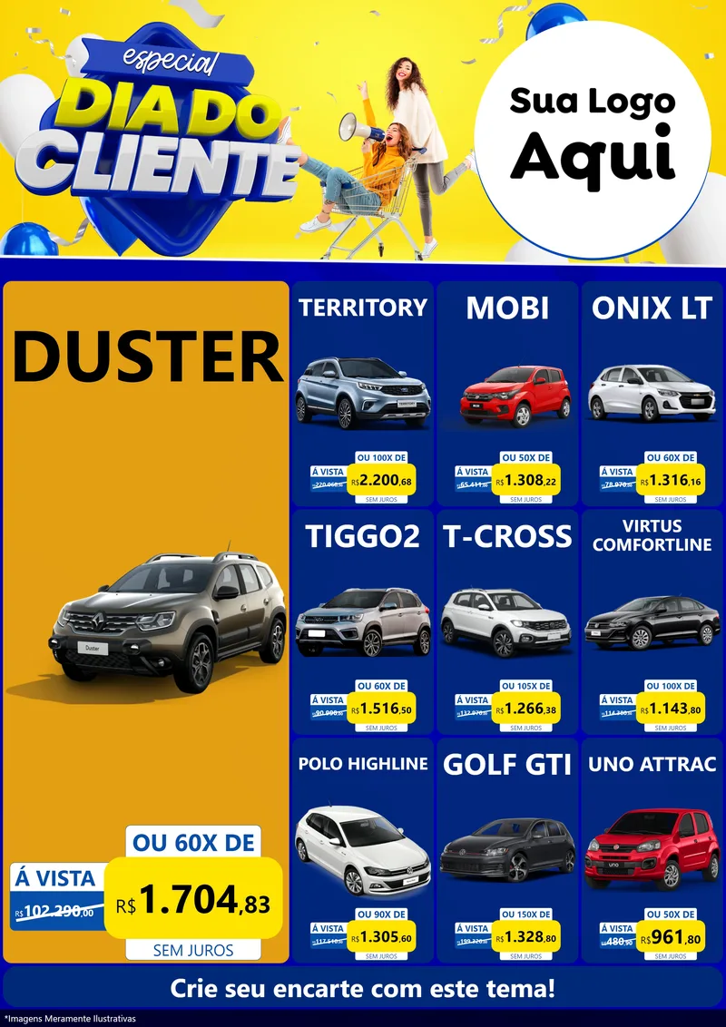 Modelo de Encarte para Encarte A4 Vertical com o tema Especial Dia do Cliente para Concessionaria de Carros
