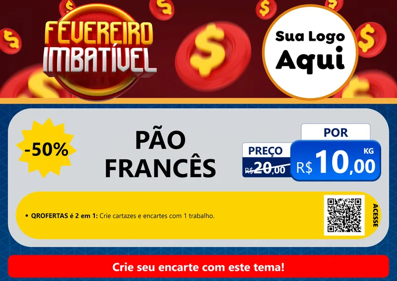 Modelo de Cartaz para Cartaz A4 Horizontal com o tema Fevereiro Imbatível para Padaria