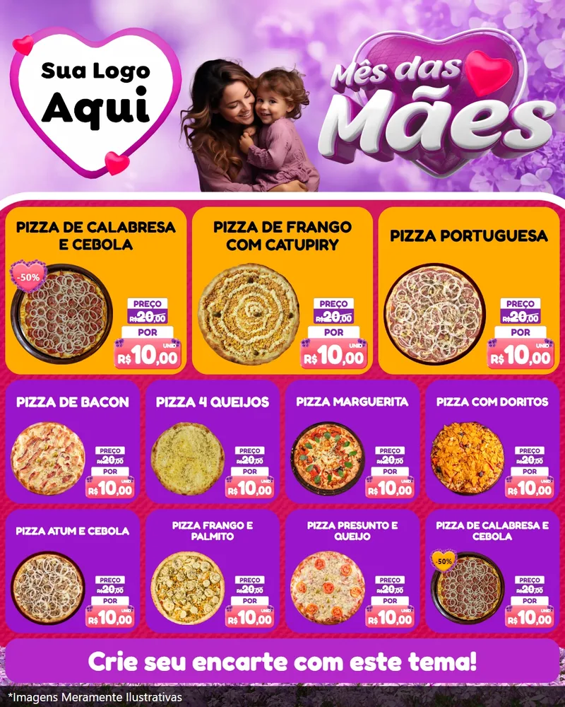 Modelo de Rede Social para Feed Instagram com o tema Mês das Mães para Pizzaria