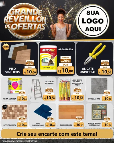 Modelo de Rede Social para Feed Instagram com o tema Grande Réveillon de Ofertas para Material para Construção