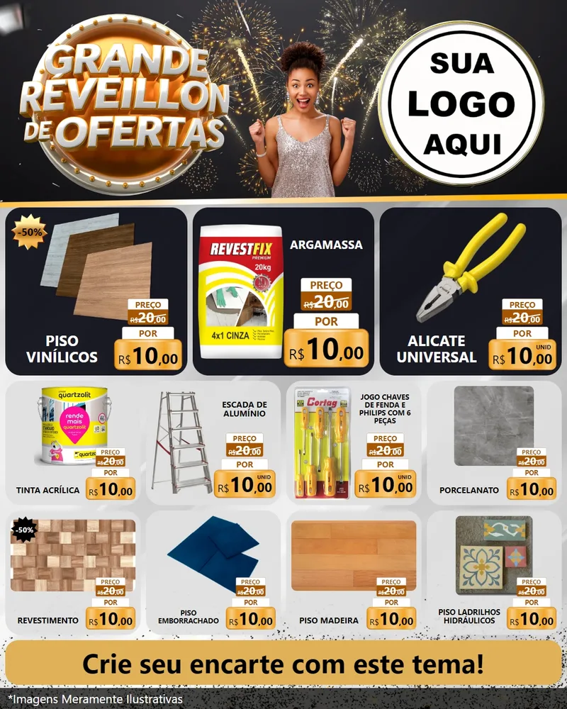 Modelo de Rede Social para Feed Instagram com o tema Grande Réveillon de Ofertas para Material para Construção