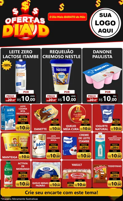 Modelo de Encarte para Encarte Grande com o tema Ofertas Dia D para Frios e Laticínios