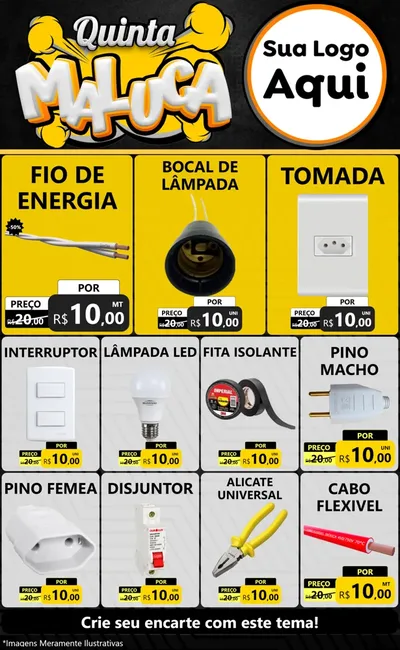 Modelo de Encarte para Encarte Grande com o tema Quinta Maluca para Materiais Elétricos