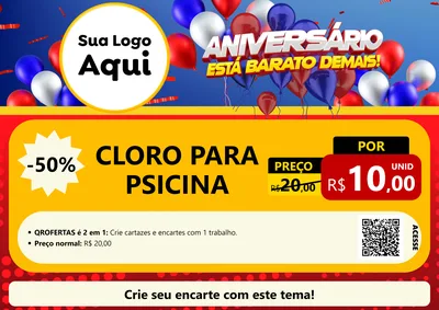 Modelo de Cartaz para Cartaz A4 Horizontal com o tema Aniversário para Produtos para Piscina