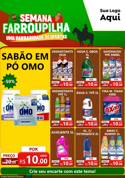 Modelo de Encarte para Encarte A4 Vertical com o tema Semana Farroupilha - Uma Barbaridade de Ofertas para Produtos de Limpeza