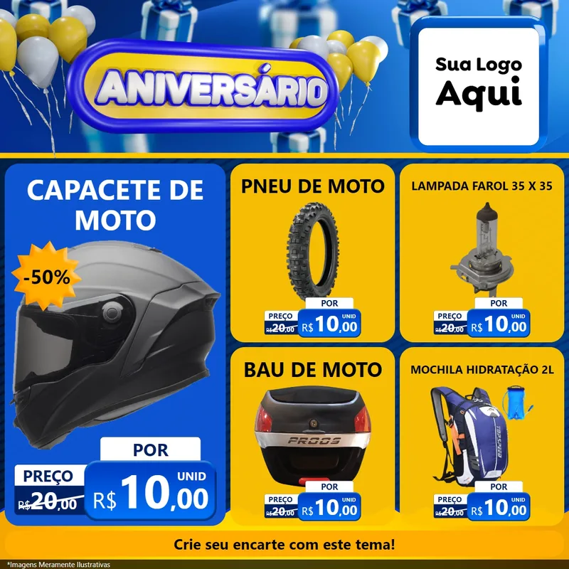 Modelo de Rede Social para Feed Facebook com o tema Aniversário para Moto peças