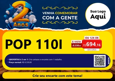 Modelo de Cartaz para Cartaz A4 Horizontal com o tema Aniversário de 2 anos para Concessionaria de Motos
