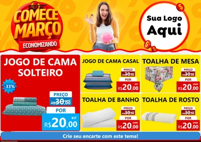 Modelo de Encarte para Encarte A4 Horizontal com o tema Comece Março Economizando para Cama, Mesa e Banho