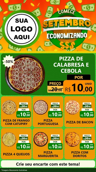 Modelo de Rede Social para Stories com o tema Comece Setembro Economizando para Pizzaria