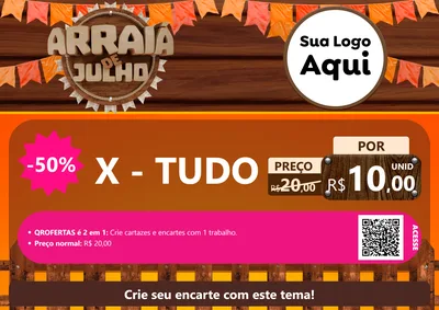 Modelo de Cartaz para Cartaz A4 Horizontal com o tema Arraiá de Julho - Junina para Hamburgueria