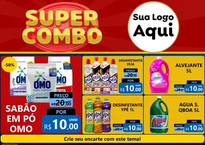 Modelo de Encarte para Encarte A4 Horizontal com o tema Super Combo para Produtos de Limpeza