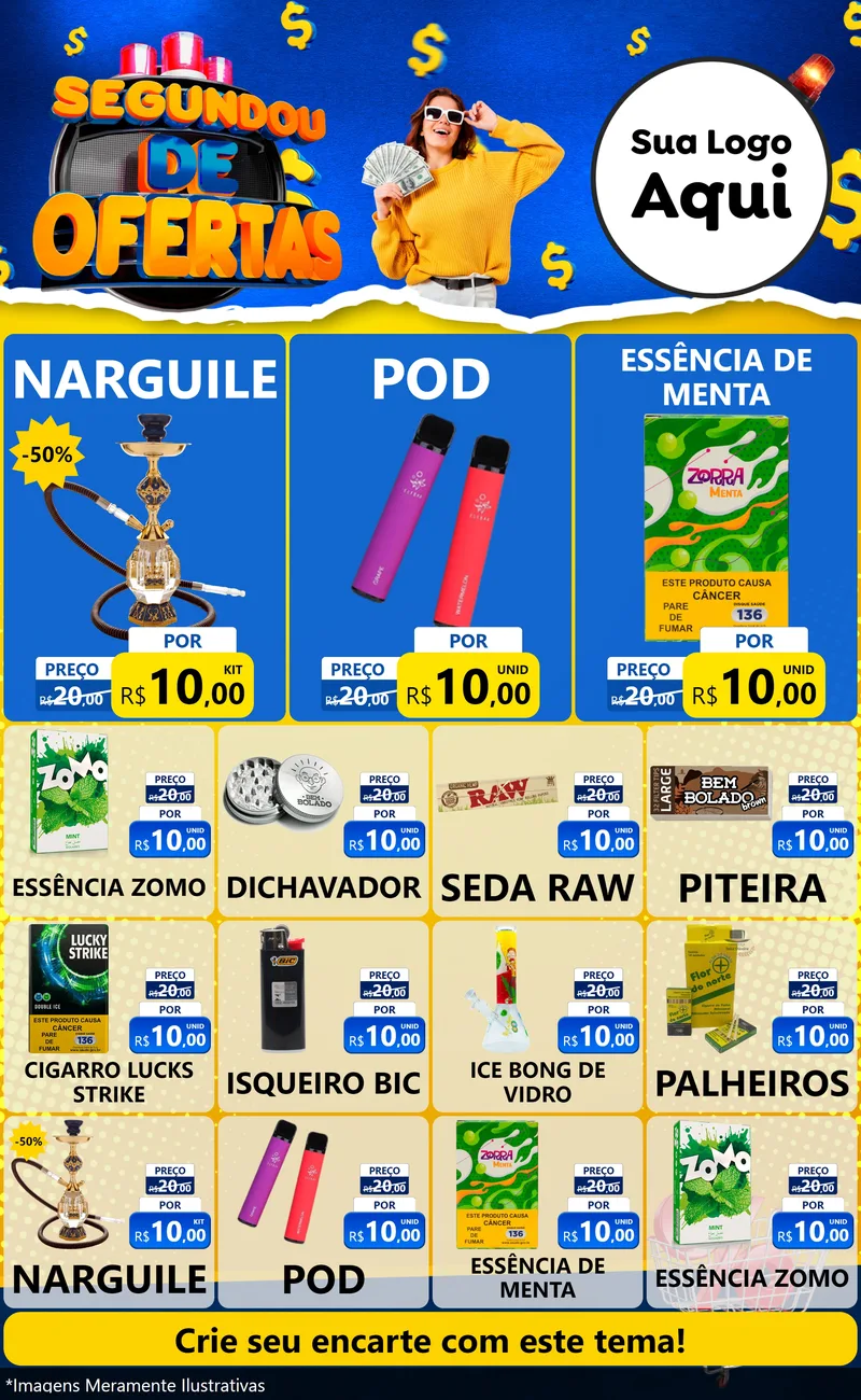 Modelo de Encarte para Encarte Grande com o tema Segundou de Ofertas para Tabacaria