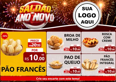 Modelo de Encarte para Encarte A4 Horizontal com o tema Saldão de Ano Novo para Padaria