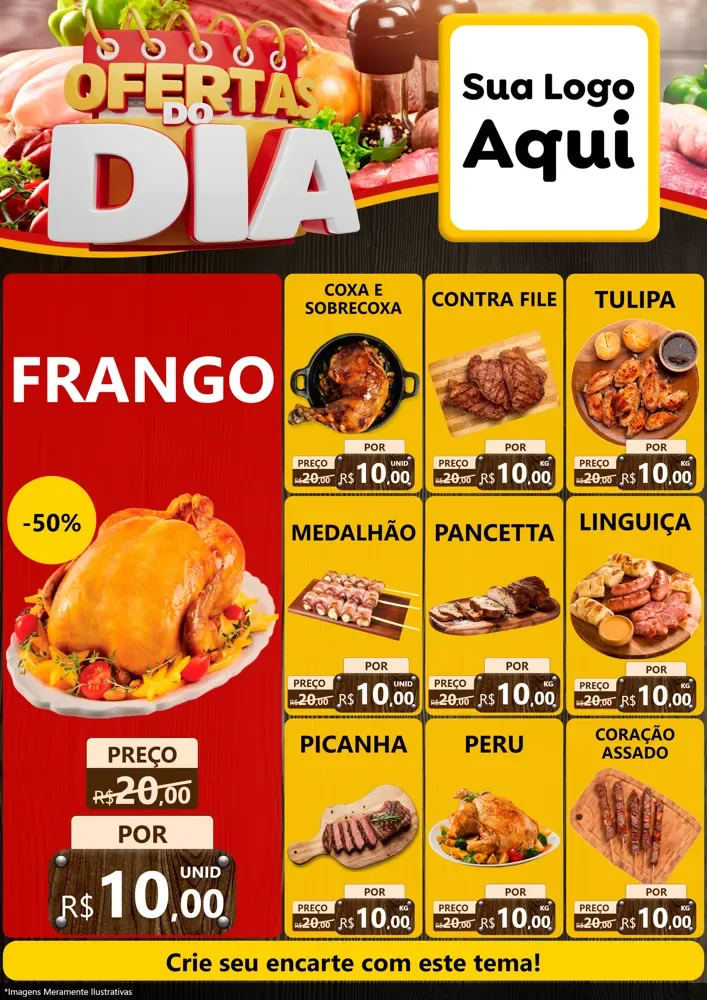 Modelo de Encarte para Encarte A4 Vertical com o tema Ofertas do Dia para Assados