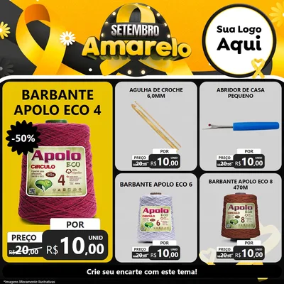 Modelo de Rede Social para Feed Facebook com o tema Setembro Amarelo para Armarinho e Aviamentos