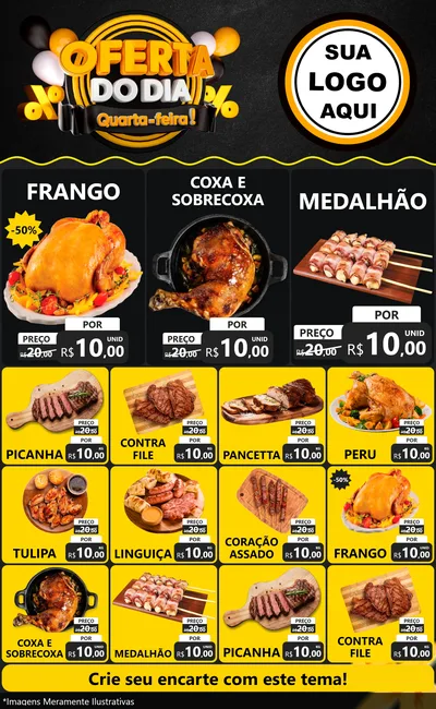 Modelo de Encarte para Encarte Grande com o tema Oferta do Dia - Quarta Feira! para Assados