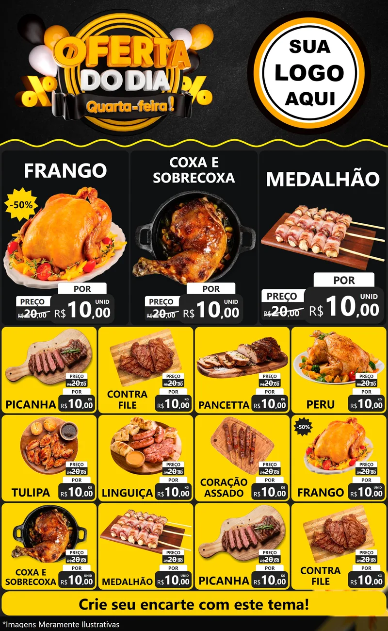 Modelo de Encarte para Encarte Grande com o tema Oferta do Dia - Quarta Feira! para Assados