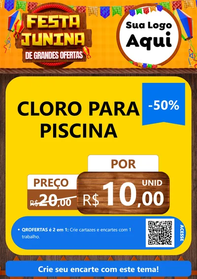 Modelo de Cartaz para Cartaz A4 Vertical com o tema Festa Junina de Grandes Ofertas para Produtos para Piscina
