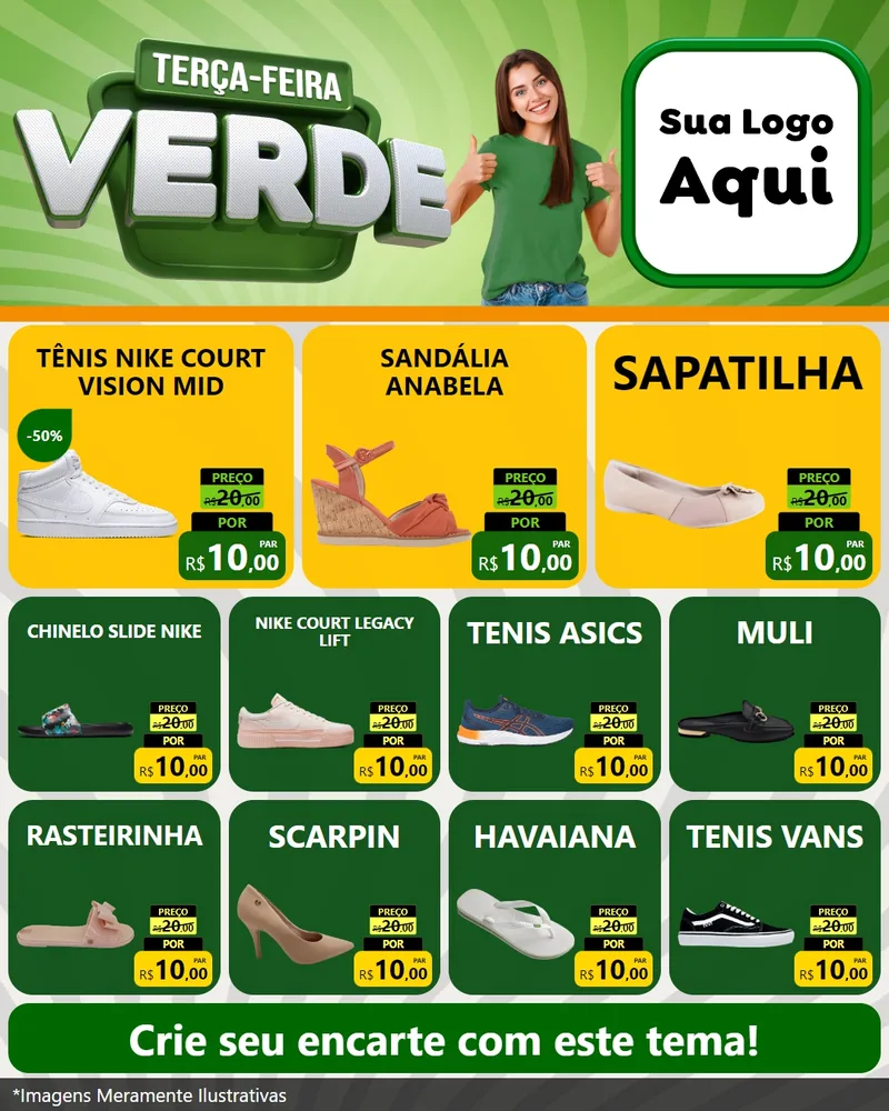 Modelo de Rede Social para Feed Instagram com o tema Terça - Feira Verde para Calçados